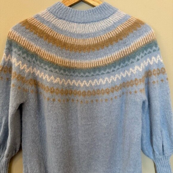J.Crew Fair Isle Yoke Sweater XXS Blue Alpaca Wool Nordic Puff Sleeve BD152 - Picture 5 of 13